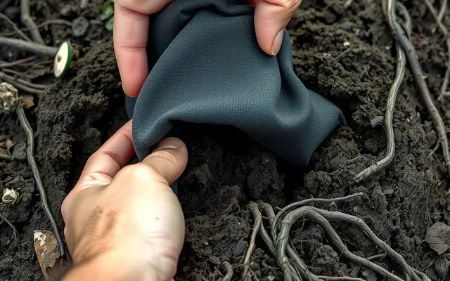 Enterrer un tissu pour lire la vie du sol du jardin