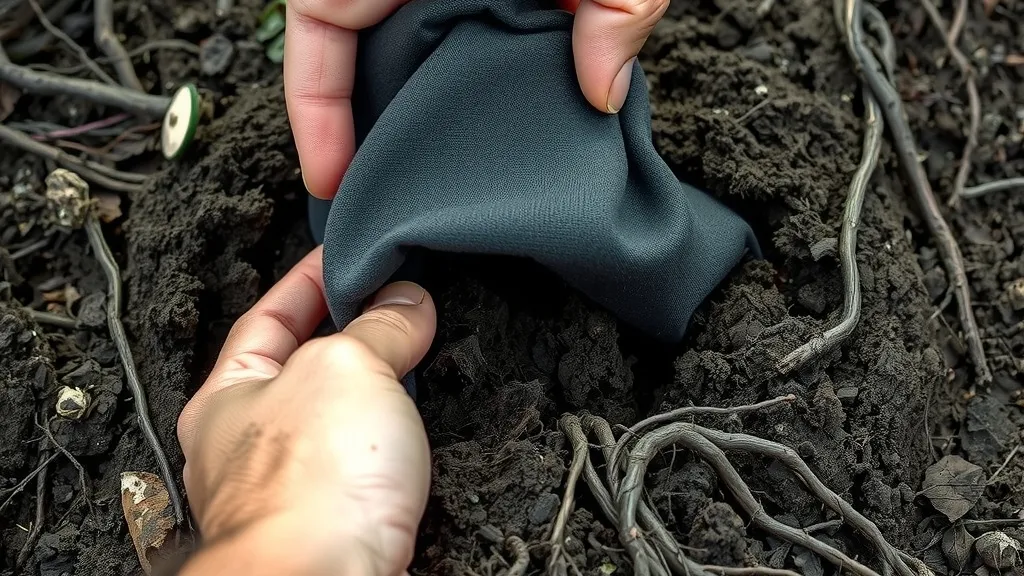 Enterrer un tissu pour lire la vie du sol du jardin